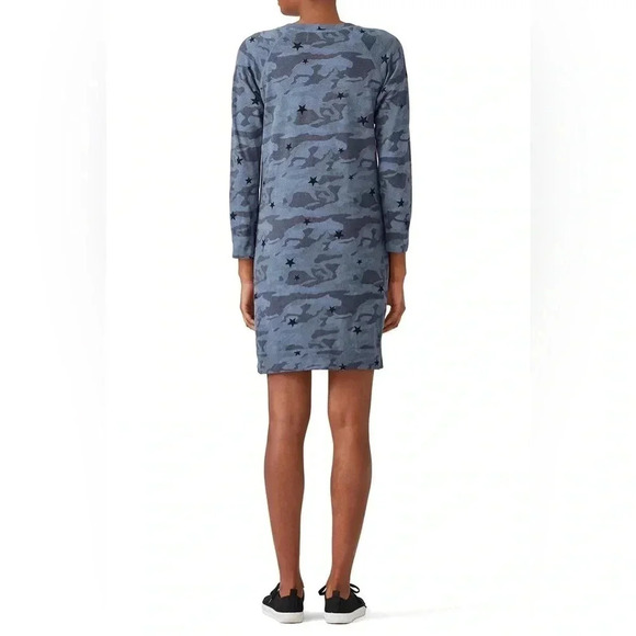 MONROW Blue Camo Stars Sweatshirt Long Sleeve Dress Women’s Size XS - Picture 2 of 9